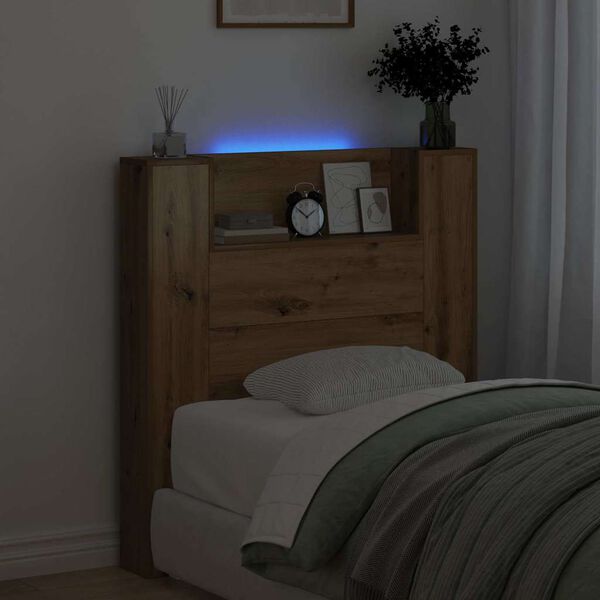 vidaXL T&ecirc;te de lit avec &eacute;tag&egrave;re Ch&ecirc;ne artisanal 100 x 15 x 103,5 cm