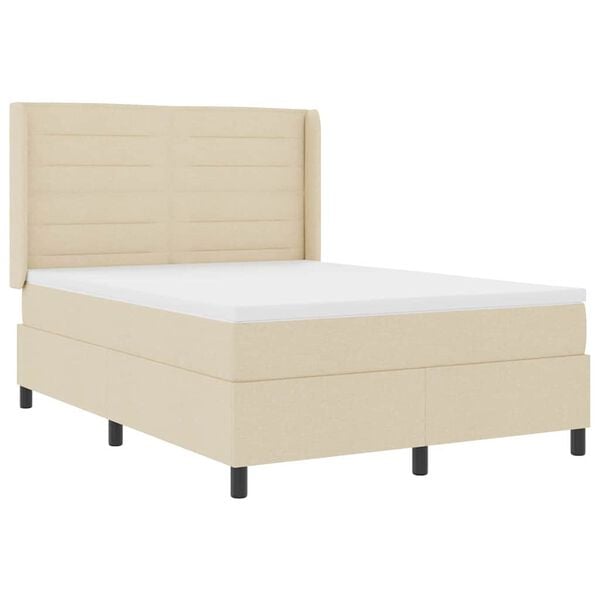 vidaXL Lit &agrave; ressort LED avec matelas Cr&egrave;me 140 x 190 cm tissu