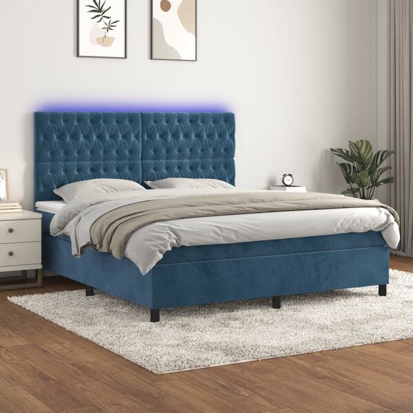 vidaXL Sommier &agrave; lattes de lit matelas et LED Bleu fonc&eacute; 180x200 cm
