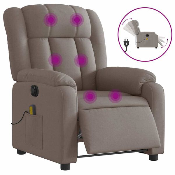 vidaXL Fauteuil de massage inclinable &eacute;lectrique Taupe Tissu