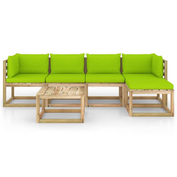 vidaXL Salon de jardin 6 pcs avec coussins bois de pin impr&eacute;gn&eacute;
