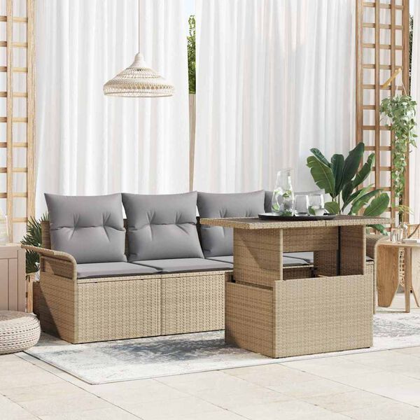 vidaXL Ensemble de canap&eacute; de jardin 5 pcs Beige Poly Rattan