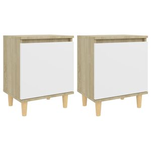 vidaXL Tables de chevet pieds bois 2 pcs Blanc/Ch&ecirc;ne sonoma 40x30x50cm