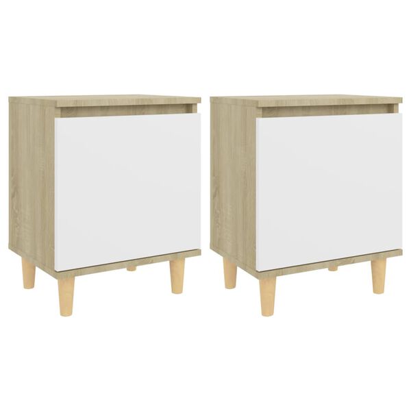 vidaXL Tables de chevet pieds bois 2 pcs Blanc/Ch&ecirc;ne sonoma 40x30x50cm
