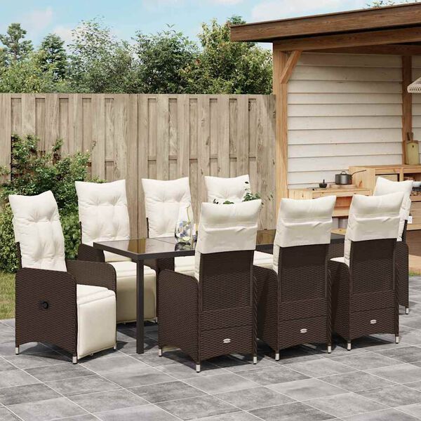 vidaXL Ensemble de salle &agrave; manger pour jardin 9 pcs Marron polyrotin