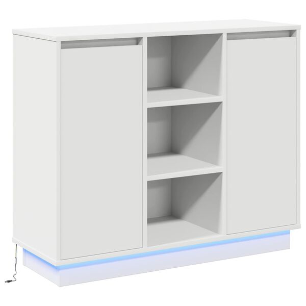 vidaXL Buffet LED Blanc 90 x 32 x 75 cm Bois d'ing&eacute;nierie