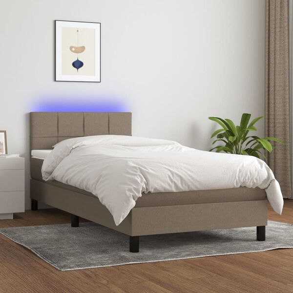 vidaXL Sommier &agrave; lattes de lit avec matelas LED Taupe 90x200 cm Tissu