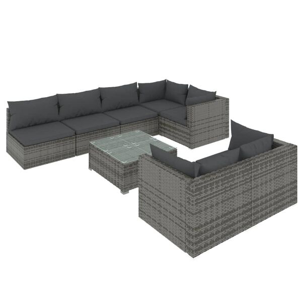 vidaXL Salon de jardin 8 pcs avec coussins Gris Résine tressée