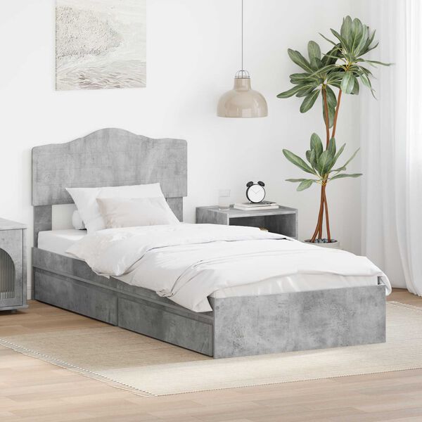 vidaXL Lit de Rangement Gris b&eacute;ton 90 x 200 cm Bois d'ing&eacute;nierie