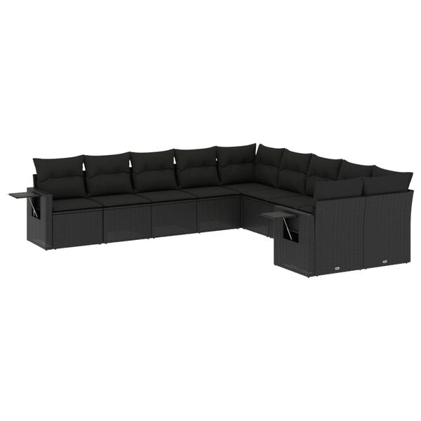 vidaXL Salon de jardin 10 pcs avec coussins noir r&eacute;sine tress&eacute;e