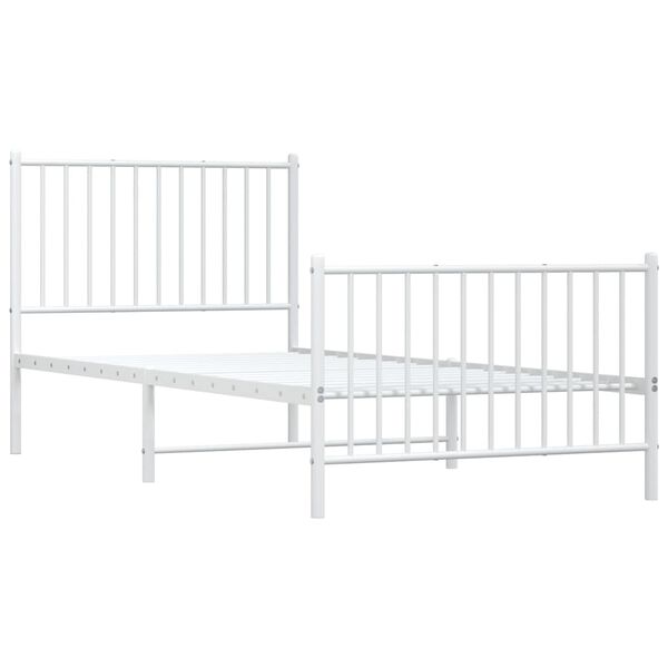 vidaXL Cadre de lit m&eacute;tal sans matelas avec pied de lit blanc 90x200cm