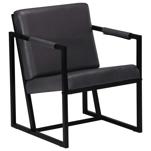 vidaXL Fauteuil gris cuir véritable