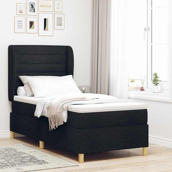 vidaXL Lit &agrave; ressorts avec matelas gris fonc&eacute; 90x190 cm Noir tissu