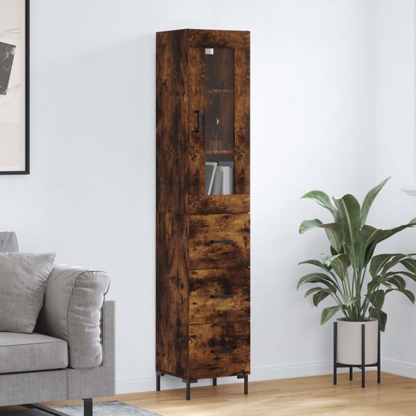 vidaXL Buffet haut Ch&ecirc;ne fum&eacute; 34,5x34x180 cm Bois d'ing&eacute;nierie