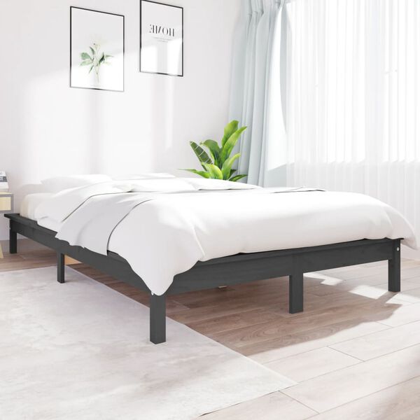 vidaXL Cadre de lit sans matelas gris 160x200 cm bois massif