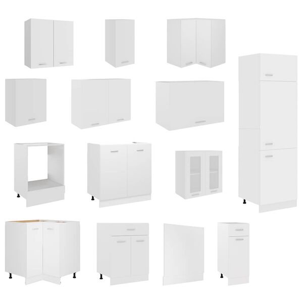 vidaXL Ensemble de 14 meubles de cuisine "Lyon" en bois d'ingénierie blanc