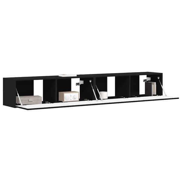 vidaXL Meuble TV mural 2 pcs Noir 98 x 31 x 29,5 cm Bois d'ing&eacute;nierie