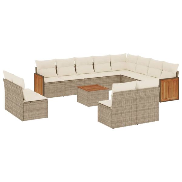 vidaXL Salon de jardin avec coussins 13 pcs beige r&eacute;sine tress&eacute;e