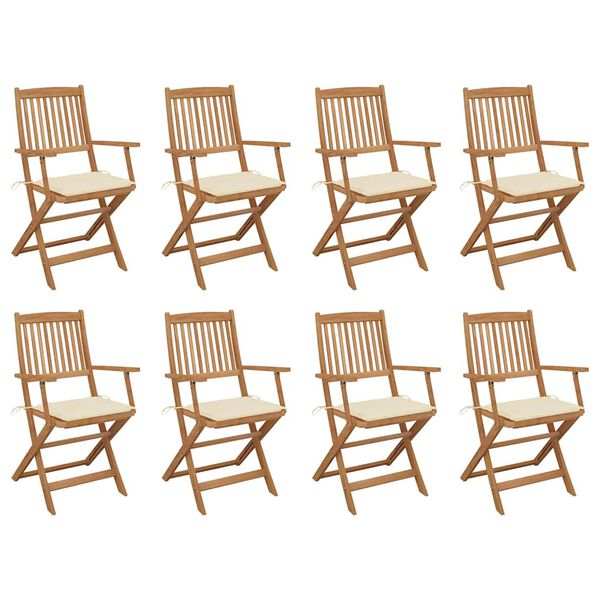 vidaXL Chaises pliables d'extérieur et coussins lot de 8 Bois d'acacia