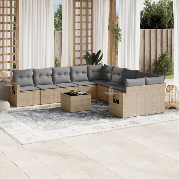 vidaXL Salon de jardin 11 pcs avec coussins beige r&eacute;sine tress&eacute;e