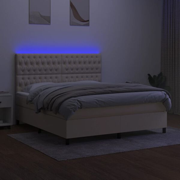 vidaXL Sommier &agrave; lattes de lit et matelas et LED Cr&egrave;me 180x200cm Tissu