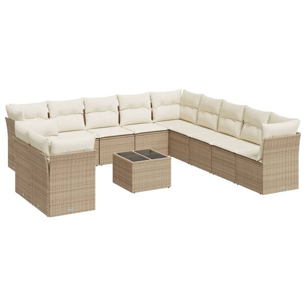 vidaXL Salon de jardin avec coussins 12 pcs beige r&eacute;sine tress&eacute;e
