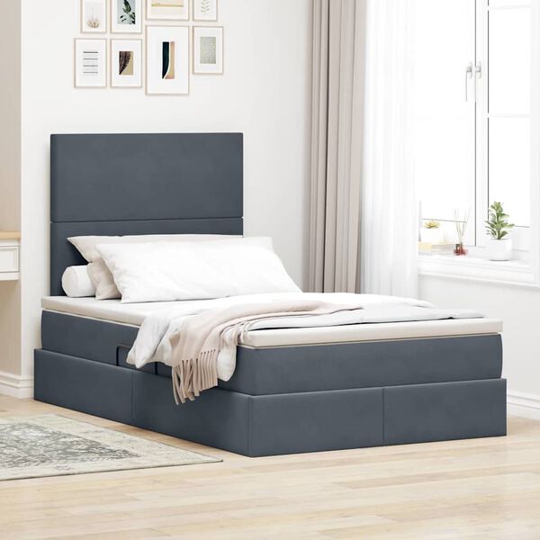 vidaXL Lit avec rangement et matelas Gris fonc&eacute; 120 x 190 cm Velours