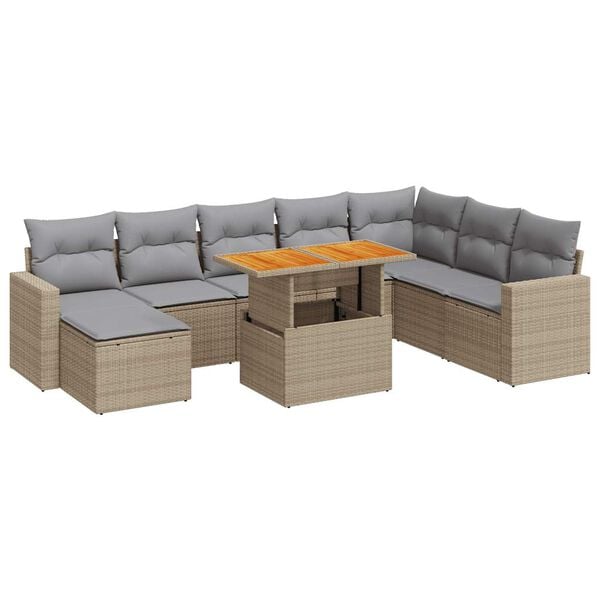 vidaXL Salon de jardin avec coussins 9 pcs beige r&eacute;sine tress&eacute;e