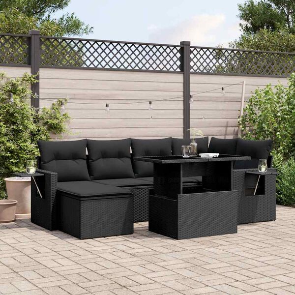 vidaXL Salon de jardin 7 pcs avec coussins noir r&eacute;sine tress&eacute;e