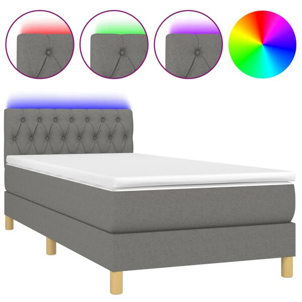 vidaXL Sommier &agrave; lattes de lit avec matelas et LED Gris fonc&eacute; 90x190cm
