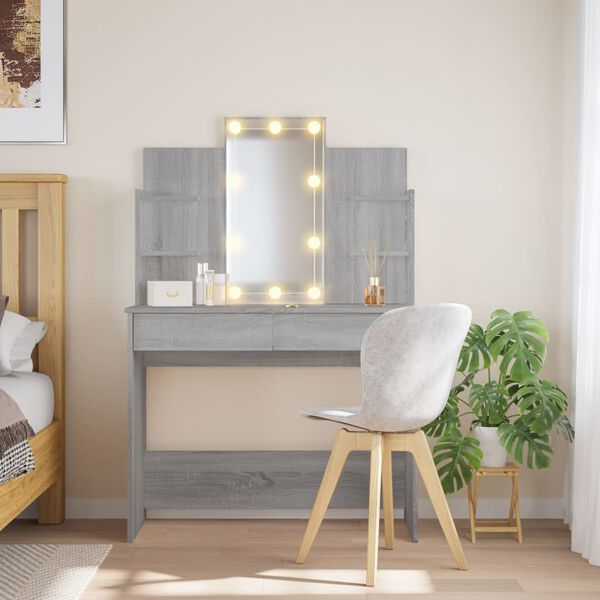 vidaXL Coiffeuse avec lumières LED sonoma gris 96x40x142 cm