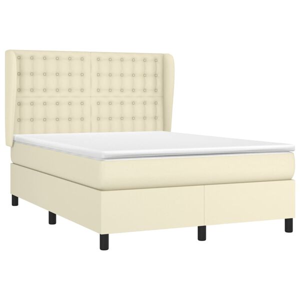 vidaXL Sommier &agrave; lattes de lit avec matelas Cr&egrave;me 140x200cm Similicuir