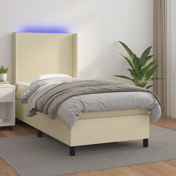 vidaXL Sommier &agrave; lattes de lit matelas LED Cr&egrave;me 80x200cm Similicuir