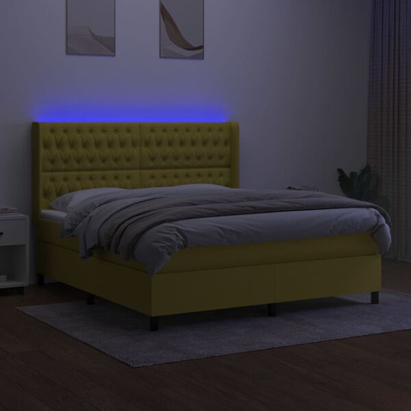 vidaXL Sommier &agrave; lattes de lit matelas et LED Vert 180x200 cm Tissu
