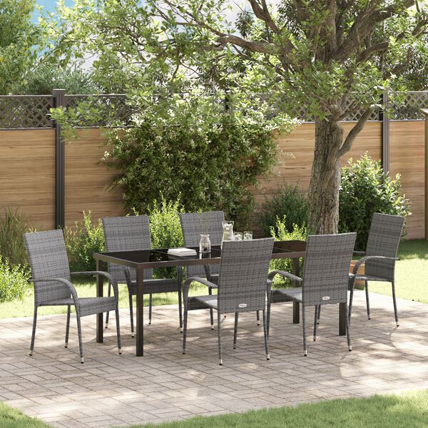 vidaXL Ensemble de salle &agrave; manger pour jardin 7 pcs Gris