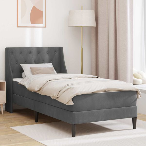 vidaXL Cadre de lit avec matelas Gris fonc&eacute; 90 x 190 cm Velours