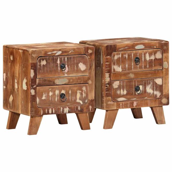 vidaXL Table de chevet 2 pcs 40x32x46 cm bois massif de r&eacute;cup&eacute;ration