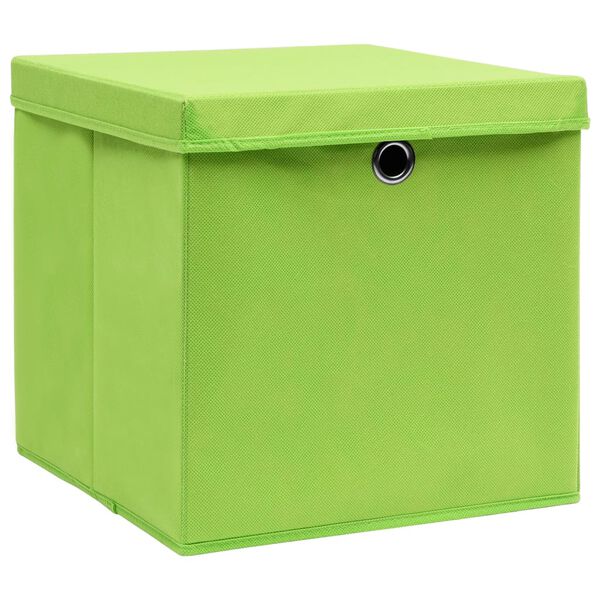 vidaXL Boîtes de rangement avec couvercles 10pcs Vert 32x32x32cm Tissu