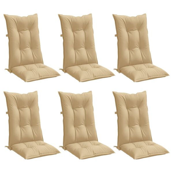 vidaXL Coussins de chaise &agrave; dossier haut lot de 6 beige m&eacute;lang&eacute; tissu