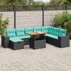 vidaXL Salon de jardin avec coussins 9 pcs noir r&eacute;sine tress&eacute;e acacia