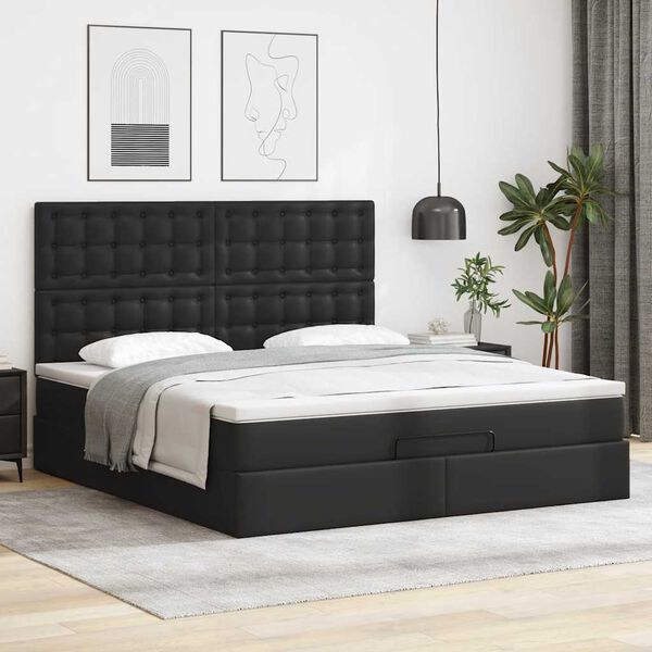 VidaXL Cadre de lit ottoman avec matelas noir 160x200 cm similicuir