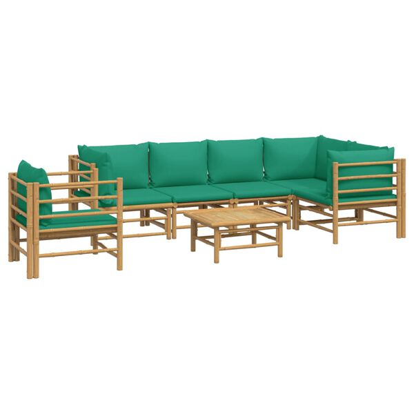 vidaXL Salon de jardin 7 pcs avec coussins vert bambou