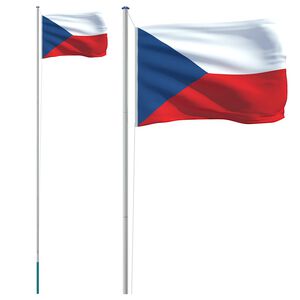 vidaXL Drapeau tch&egrave;que et m&acirc;t 6,08 m Aluminium