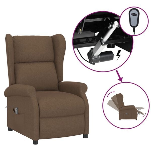 vidaXL Fauteuil inclinable &eacute;lectrique &agrave; oreilles marron tissu