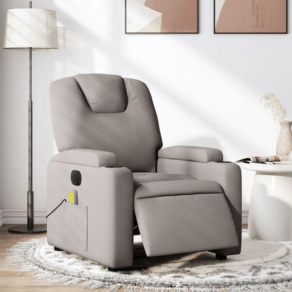 vidaXL Fauteuil de massage inclinable &eacute;lectrique Taupe Tissu