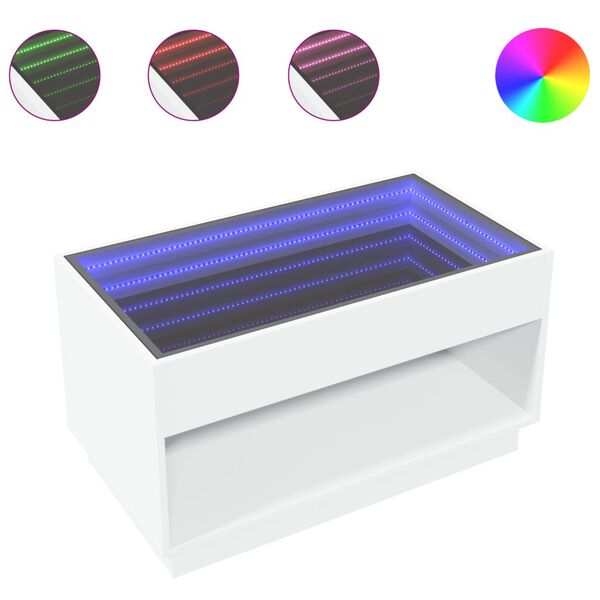 vidaXL Table basse avec LED infini blanc 90x50x50 cm