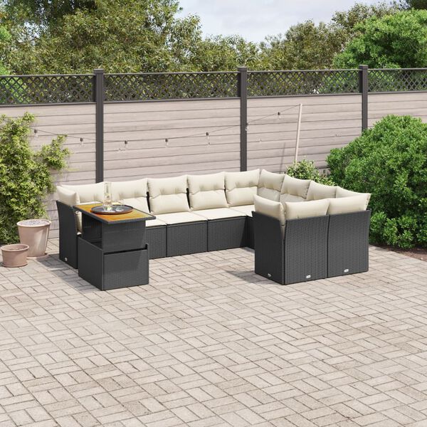 vidaXL Salon de jardin 10 pcs avec coussins noir r&eacute;sine tress&eacute;e