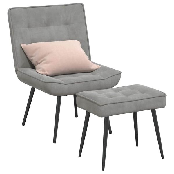 vidaXL Chaise de relaxation avec tabouret Gris clair Velours