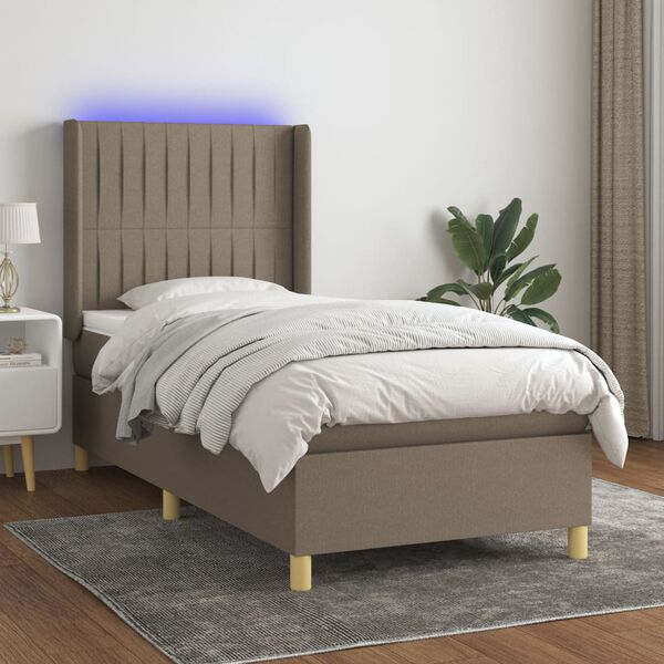 vidaXL Sommier &agrave; lattes de lit matelas et LED Taupe 90x200 cm Tissu