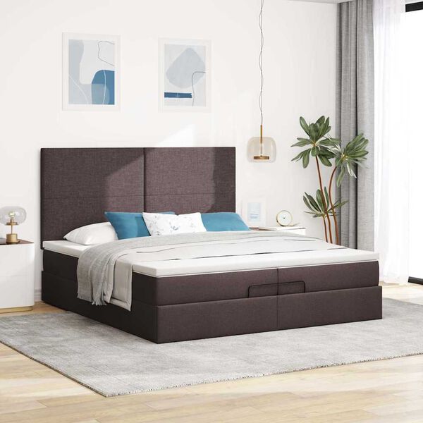VidaXL Cadre de lit ottoman avec matelas marron fonc&eacute; 200x200 cm tissu